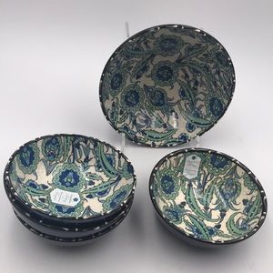 Nakkas Cini Turkish Ceramic Hand Painted Bowl Set of 5